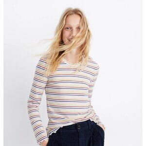 Madewell Long-Sleeve Baby Tee in Shimmer Stripe, Size S